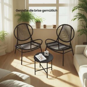 SONGMICS altanm?bler 3-delt s?t, havem?bels?t med bord og 2 stole, PE-polyrattan