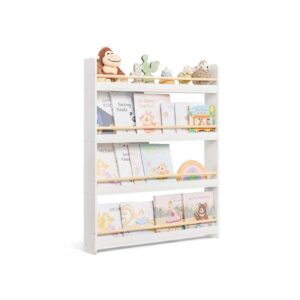 SONGMICS Bookshelf for Children's Rooms with 4 Levels, White and Natural Colors