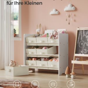 SONGMICS Children's shelf with 9 storage boxes made of non-woven fabric, cloud white