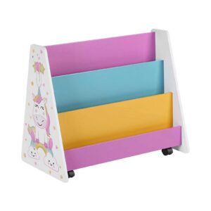 SONGMICS Children's Bookshelf in white, blue, pink, yellow, and black