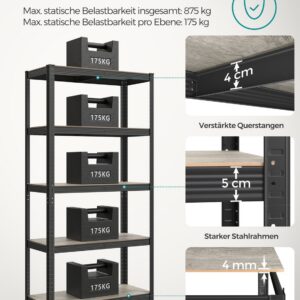 SONGMICS Adjustable Shelving Unit with 5 Shelves 40 x 90 x 180 cm Greige-Black