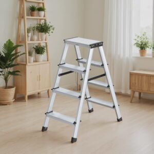 SONGMICS step ladder, aluminum ladder with 2 non-slip steps, foldable ladder