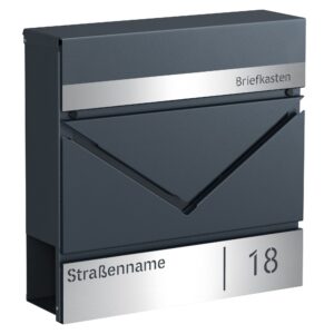 SONGMICS henkilökohtainen postilaatikko, nimikyltti, talonumerokyltti, postilaatikko, sanomalehtiosasto, V-muotoinen ikkuna, lukko, moderni, helppo asentaa, antrasiitti-hopea GMB080D01V1