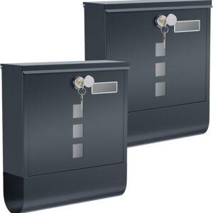 SONGMICS brevlåda, 2-pack, väggbrevlåda, lås med kopparcylinder, vridbar lucka, tidningsfack, fönster, namnskyltfäste, låsbar, antracit GMB20AG02