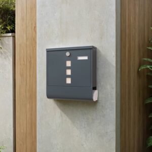 SONGMICS XXL brevlåda, 11 x 37 x 37 cm, rostfritt stål med tidningsfack