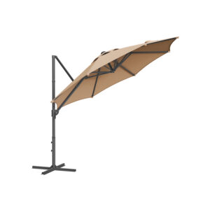 SONGMICS Cantilever Parasol UPF 50+ with Crank and Cross Base Camel Brown