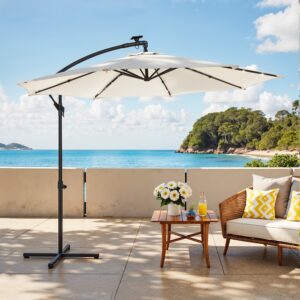 SONGMICS aurinkovarjo LED-aurinkovalolla, 300 cm halkaisija, 32 LED-lamppua