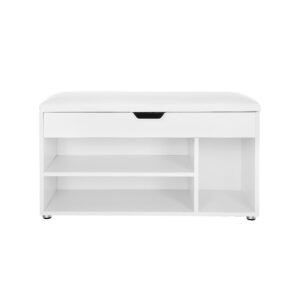 VASAGLE Upholstered Shoe Bench 3 Compartments White