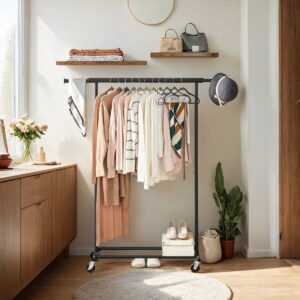 SONGMICS coat rack on casters, heavy-duty coat rack, extendable clothes rail