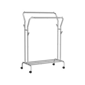 SONGMICS clothes rack on casters with 2 clothes rails, silver