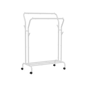 SONGMICS clothes rack on casters with 2 clothes rails, white