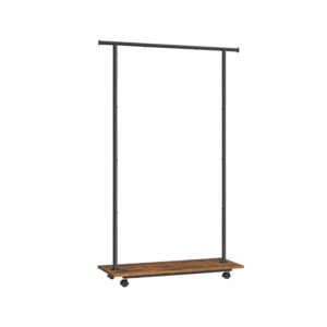SONGMICS coat rack with casters and shelf, rustic brown and black