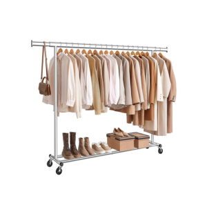 SONGMICS clothes rack on casters with extendable clothes rail, silver