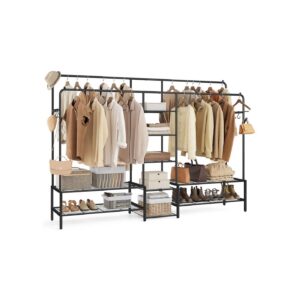 SONGMICS klädställ i metall med 9 hyllor för sovrummet, svart