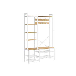 VASAGLE vaatekaappi kenkäpenkillä, kultainen tammi-pilvinen valkoinen