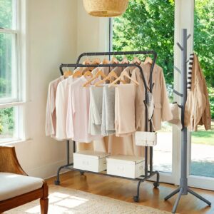 SONGMICS clothes rack on casters, 2 clothes rails, coat rack