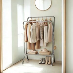 SONGMICS coat rack with 6 hooks and shelves, silver