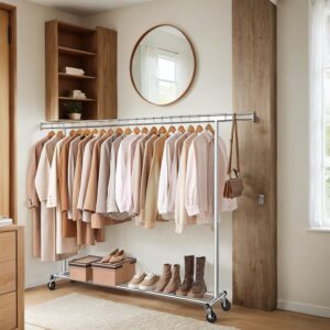 SONGMICS SONGMICS Garderobestativ p? hjul, garderobestativ til tunge genstande, udtr?kkelig t?jstang