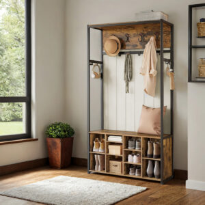 VASAGLE vaateteline kenkähyllyllä, vintage-ruskea-mustanmusta