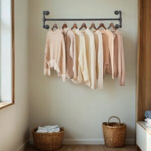 SONGMICS vägghängd klädhängare, klädstång, imiterade rör
