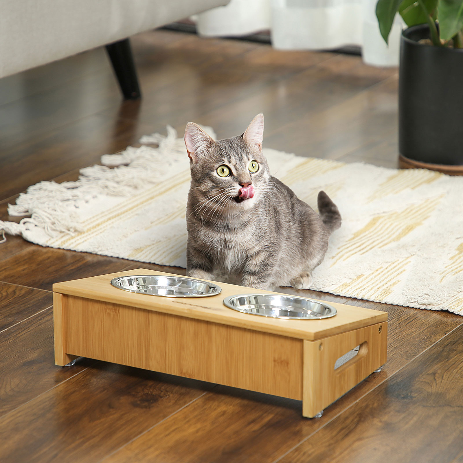 Feandrea Dog Bowl with Bamboo Stand 2 Food Bowls for PRB01N - Image 3