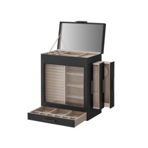 SONGMICS korulaatikko lasi-ikkunalla, grafiitinmusta-hopea