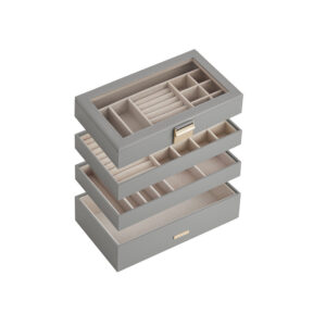SONGMICS Jewelry Box 4 Levels with Glass Lid Dove Gray