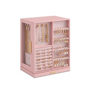 SONGMICS korurasia, 5 laatikkoa ja lasi-ikkuna, pastellinpunainen