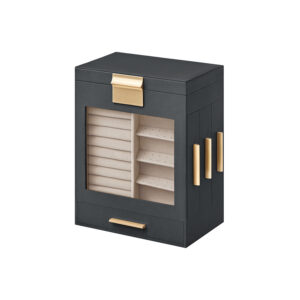 SONGMICS korulaatikko 5 tasoa lasi-ikkuna liuskekivi-harmaa-metallinen kulta