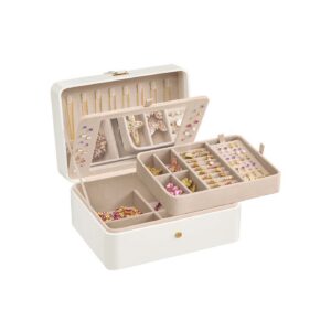 SONGMICS Dobbeltlags smykkeskrin med spejl og fleksibelt bakke, skyhvid