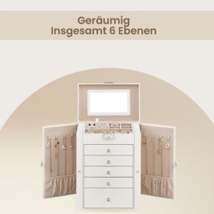 SONGMICS korulaatikko 6 tasoa, korulaatikko 5 laatikolla, peilillä