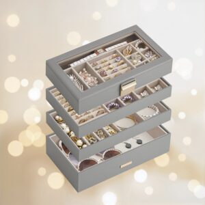 SONGMICS korurasia 4 tasoa lasikannella, kyyhkynharmaa