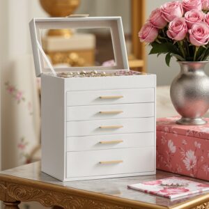 SONGMICS 6-tasoinen korulaatikko, 5-laatikkoinen korukotelo, lasikansi