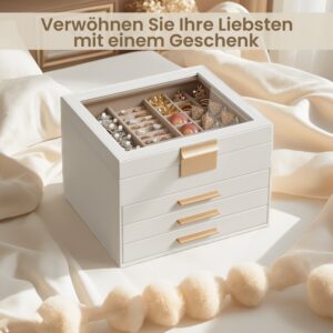 SONGMICS korurasia, korulaatikko 4 tasoa, korulaatikko lasikannella