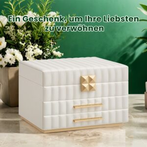 SONGMICS HOME korulaatikko peilillä, korujen säilytys 3 tasoa, korulaatikko 2 laatikkoa