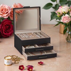 SONGMICS korurasia, korulaatikko 3 tasoa, korurasia lasikannella