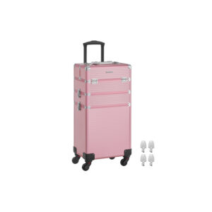 SONGMICS Cosmetic Case Trolley 3-in-1 Makeup Case Pastel Pink