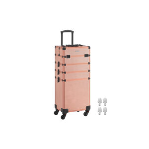 SONGMICS Cosmetic Case Trolley 4-in-1 Makeup Case Champagne Gold