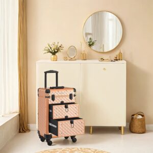 SONGMICS Cosmetic Case Trolley Hairdresser's Case Champagne Gold