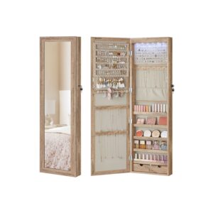 SONGMICS korukaappi, korkeus 120 cm, valaistu sisäspeili, tammipuunruskea