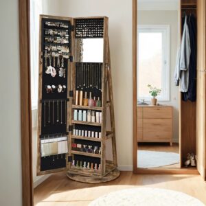 SONGMICS korukotelo peilillä, 360° kääntyvä peilikaappi, lukittava