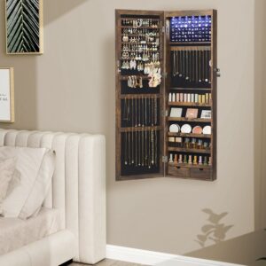 SONGMICS hanging jewelry cabinet, wall mirror, 6 LED bulbs