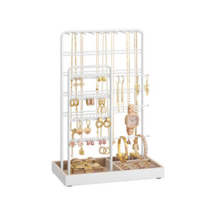 SONGMICS koruteline, jossa mattavalkoinen ja kamelinruskea samettinen tarjotin