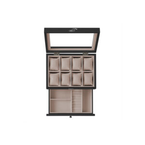 SONGMICS kellolaatikko, 8 lokeroa, massiivipuuta, musta