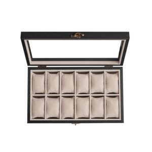 SONGMICS kellolaatikko, 12 lokeroa, massiivipuuta