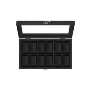 SONGMICS kellolaatikko, 12 lokeroa, 21 x 35 x 8,5 cm, musta