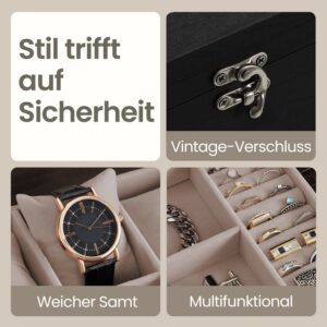 SONGMICS kellolaatikko, 8 lokeroa, massiivipuinen kellolaatikko, lasikansi