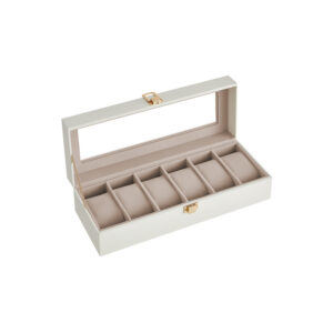 SONGMICS kellolaatikko, 6 lokeroa, metallinen lukko, lahjaidea, pilvinen valkoinen