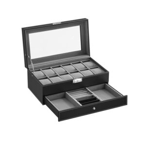 SONGMICS kellolaatikko, 2 tasoa, musta