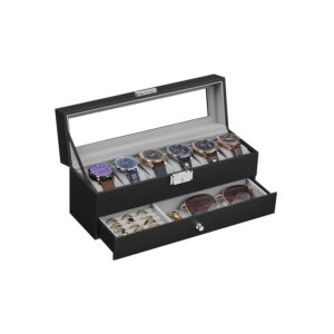 SONGMICS kellolaatikko, 2 tasoa, PU-päällyste ja harmaa sisävuori